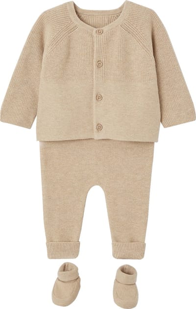 Vertbaudet 3-delige gebreide set: vest, broek en babyschoentjes