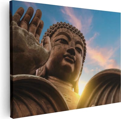 Artaza Canvas Schilderij Boeddha - 80x60 cm - Wanddecoratie Zonsondergang - Muurdecoratie Spiritueel - Schilderijen Op Canvas