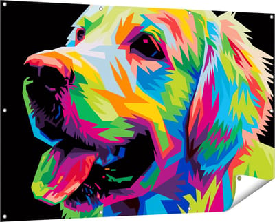 Gards Tuinposter Kleurrijke Hond - Abstract - 150x100 cm - Tuindoek - Tuindecoratie - Wanddecoratie buiten - Tuinschilderij