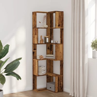 vidaXL - Boekenkast - 5-laags - hoek - 50x50x179 - cm - bewerkt - hout - oud - houtkleur