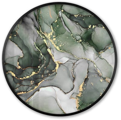 Poster in lijst Rond - Fotolijst 60x60 cm - Posters - Luxe - Marmer - Groen - Ronde posterlijst zwart - Decoratie - Wanddecoratie woonkamer - Muurdecoratie slaapkamer