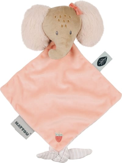 Nattou FLO, ERNEST & OLI Mini Knuffeldoekje - Olifant - 19 cm - Roze