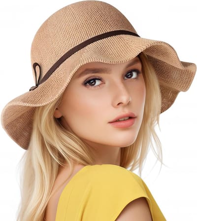 Zomerhoed Dames | Brede Rand Strandhoed | UV-bescherming 50+ | Opvouwbaar | Reishoed | Gebreide Zonnehoed | Kaki | Zomeraccessoires | Strandmode | Vrouwen Hoeden