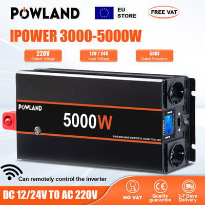 POWLAND 3000W 4000W 5000W 8000W DC 12V/24V naar AC 220V Auto-omvormer EU-stekker Auto-accessoires voor telefoons, laptops, auto ZONDER BTW