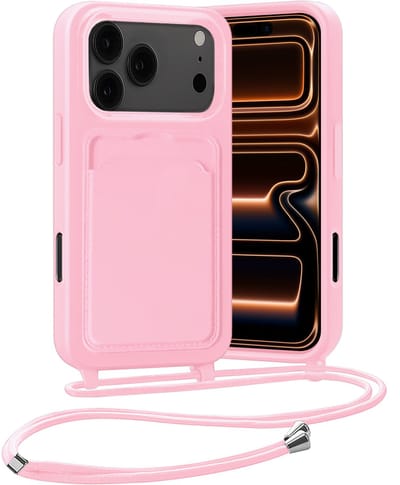 Hoesje Geschikt voor iPhone 17 Pro Max / 18 Pro Max Hoesje Met Telefoonketting Pasjeshouder Case Koord - Hoesje Geschikt voor iPhone 17 Pro Max / 18 Pro Max Hoes Met Kaarthouder - Lichtroze