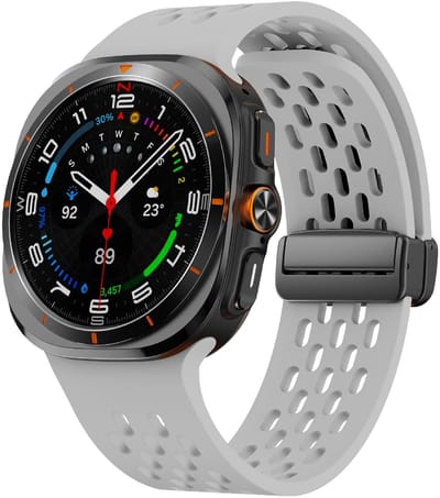 Siliconen bandje - geschikt voor Samsung Galaxy Watch Ultra (47mm) / Ultra 2025 (47mm) - gaatjes met magneetsluiting - grijs