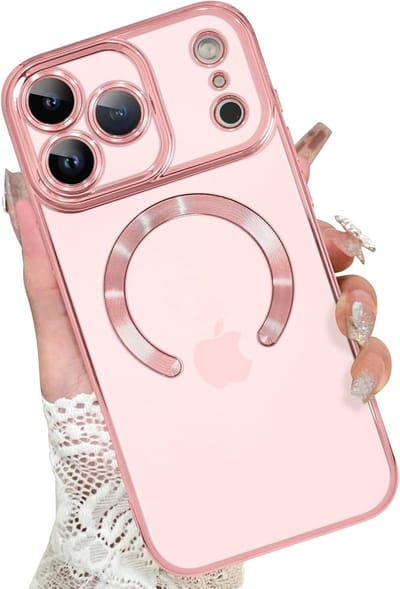 Magsafe Hoesje Geschikt voor iPhone 17 Pro Max hoesje Transparant / Rose Goud - Lens beschermer – backcover