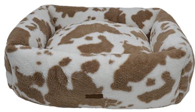 Animal Boulevard Classic COW PLUSH Sofa - Zachte Hondenmand met Uitneembaar Kussen & Wasbare Hoes - Kleur: Wit-Bruin - Maat M: 75x60x25 cm