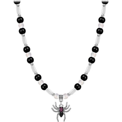 Zwarte Kraal Hip-hop Persoonlijkheid Sleutelbeenketting voor Mannen en Vrouwen, Donkere Diamant-ingelegde Spinnenhanger, Ronde Kraal Ketting Accessoires voor Vrouwen black
