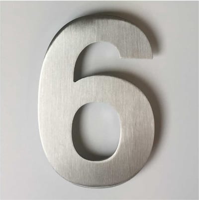 Huisnummer RVS 12 cm - Nr. 6 / rvs modern huisnummer / rvs huisnummer 120 mm / huisnummer rvs / 12cm Hoog / Kleur: zilver-rvs / Maakjenaambord.nl / huisnummerbord / huisnummers / 6