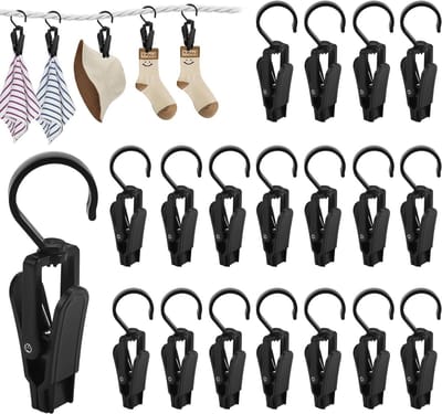 Wasknijpers zwart - Ophanghaken laarzen - 360° draaibaar - Kunststof - Kleding, hoeden, gordijnen - Set van 20stuks