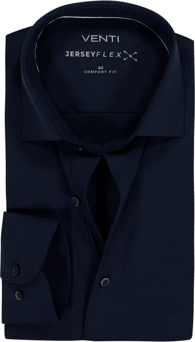 VENTI CASA MODA comfort fit overhemd - jersey - donkerblauw - Strijkvriendelijk - Boordmaat: 40 (EU maat: M)