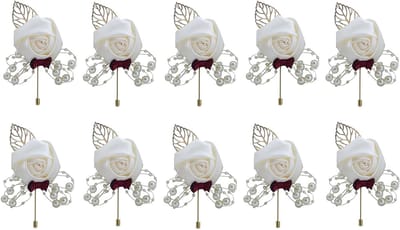 Set van 10 Bruidsbloemen voor Trouwerij, Boeket voor de Bruidegom, Corsages voor Bruid, Bruidsmeisje en Gasten