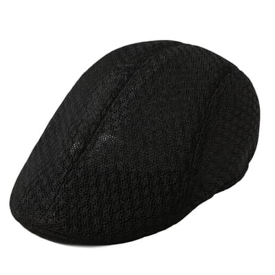 Zwarte mesh flat cap heren en dames – ademende retro pet met lichtgewicht design – Koreaanse stijl forward cap met gebogen vorm voor outdoor en dagelijks gebruik