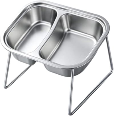 Verhoogde Kattenkom - Dubbele Voerbak - Comfortabel Eten - 15 Graden Gekanteld - 215 x 155 cm - Zilver