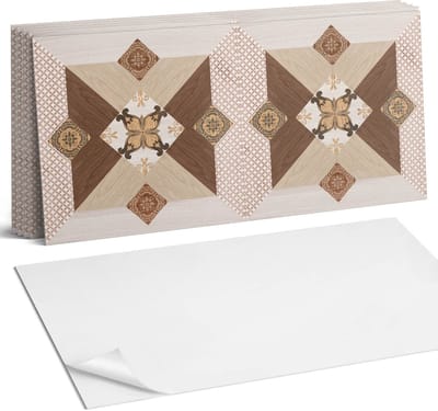 Coloray Plaktegels - Mozaïekpatroon met ornamenten Wandtegel Zelfklevend - 60 cm x 30 cm - Bruin Plaktegels - 6 stuks - Rechthoek PVC Tegels - Plaktegels Keuken - Zelfklevende Vloertegels Badkamer - Vinyl Tegels - Zelfklevende Wandtegels