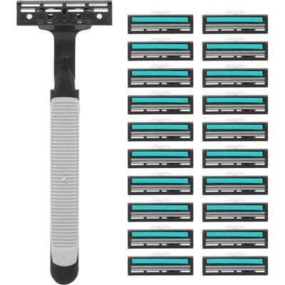 Rasoir pour homme Rasage de la barbe Épilation Rasoir de sécurité double couche avec 20 lames de rasoir gray
