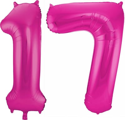 Cijfer ballonnen - Verjaardag versiering 17 jaar - 85 cm - roze