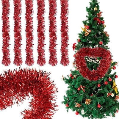 Kerst Lametta Slingers voor Feestdecoratie, 2 Meter Lange Rode Slingers, Set van 6 voor Kerstmis en Feestdagen