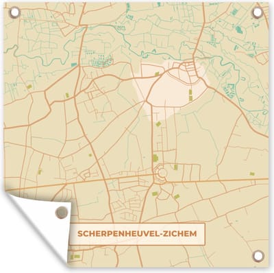 Tuin poster Plattegrond - Kaart - Stadskaart - Vintage - Scherpenheuvel-Zichem - 200x200 cm - Tuindoek