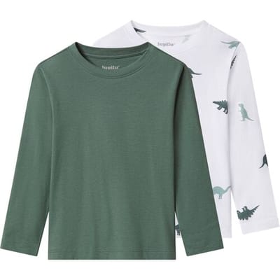 LUPILU Set van 2 kinder longsleeves (Groen/print, 98/104)