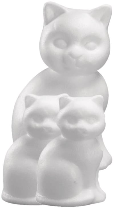 Rayher hobby Piepschuim dieren figuren - 3x stuks - kat / poes - wit - 13 cm