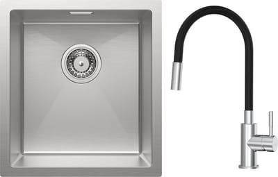 CECIPA max Spoelbak Keuken 40x44cm - Spoelbakken met Flexible Keukenkraan - Gootsteen voor Roestvrij staal - Spoelbakken met afdruip - Zilver
