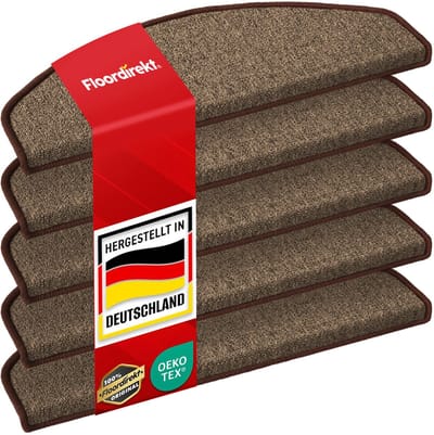 FLOORDIREKT Premium Trapmatten - London Pro - 15 Stuks - Zelfklevend - Halfrond - 25 x 65 cm - Bruin