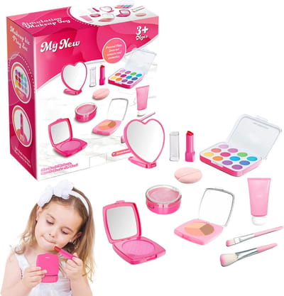 Meisjes Make-up Set - Kinderen Cosmetica - Fantasie Spel - Veilig Gebruik - 16 x 14 cm - Roze