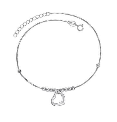 N3 Collecties 925 sterling zilveren enkelband met hartje en kraal voor dames