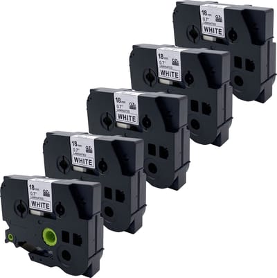 DULA Brother Compatible label tape- Tze-241 - 5 cassettes - Brother P-Touch - Zwart op wit - 18mm x 8m