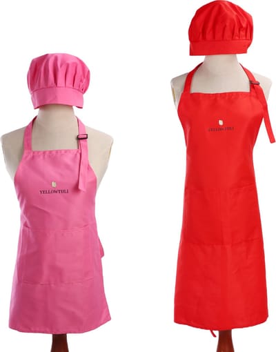 [Moeder Dochter Kookschort] - [100%Katoen] - [kinderschort meisje Roze]-[kinderkookschort]-[ keukenschort kind]-[Kinderschorten met muts]-[Mooie kinderschortje]-[Apron with Chef Hat]-[Kids Apron Pink and Red] [moederdag]
