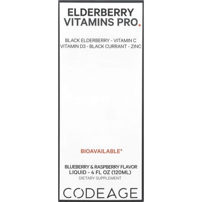 Codeage, Vitamines, Sureau+ Complexe Immunitaire, Myrtille et Framboise, 4 fl oz (120 ml)