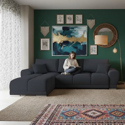 Luxe Uitschuifbare Slaapbank – Zwart – 289x189 cm – Industrohome