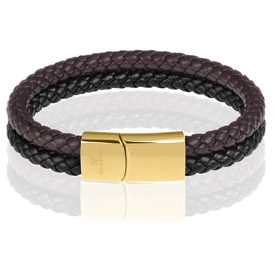 Memphis Dubbele leren armband Duo Color Goudkleurig-24cm