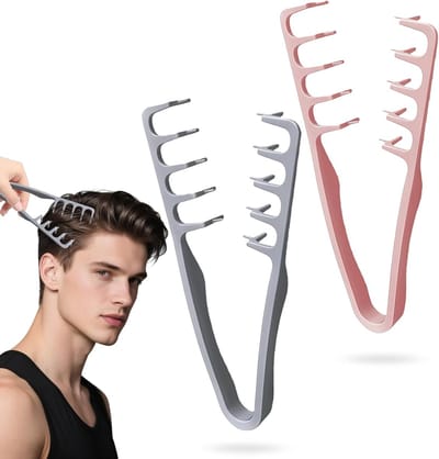 Textuur kam set voor volumineus haar, dubbele zijde, brede tanden, ideaal voor haardos ondersteuning en styling (grijs en roze)
