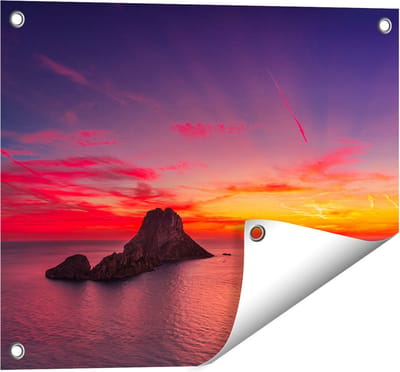 Gards Tuinposter Ibiza Rotsen Eiland bij Zonsondergang - 50x40 cm - Tuindoek - Tuindecoratie - Wanddecoratie buiten - Tuinschilderij