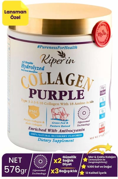 Kiperin Purple Collagen Paars Verrijkt met anthocyanine Dieetsupplement Liposomal Technology 100% Pure en Natuurlijke paarse en meerdere collageenpeptiden Type 1-2-3-5-10 Collageen met 18 aminozuren (50dagen) 576 g