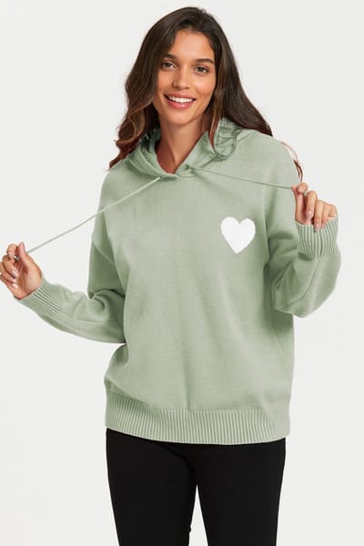 Hartborduursel gebreide hoodie in olijf