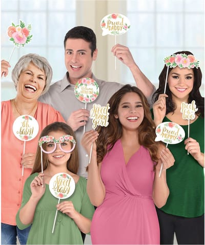 AMSCAN - Photobooth Kit "Sweet Baby Girl" 13 Stuks Bloemen en Goud