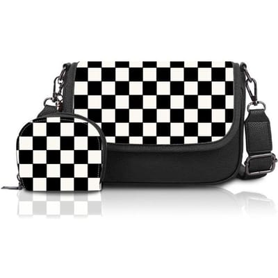 Geruite Tas, Dambordpatroon Casual en Veelzijdig Dames Crossbody Buns, Moedertas, Grote Capaciteit Schoudertas met Kaartvak zwart