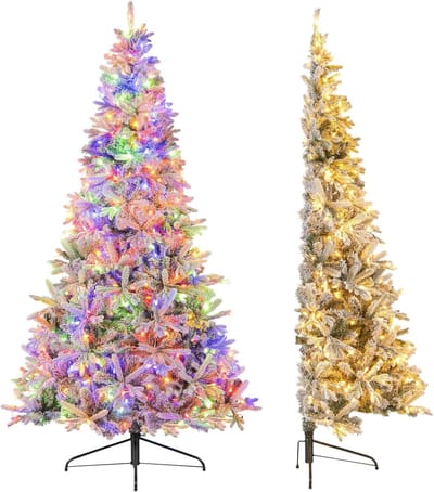 COSTWAY Kunstkerstboom van 180 cm met verlichting en sneeuw, dennenboom met 180 ledlampen, 9 modi, afstandsbediening, kerstboom, kunstboom, voor thuis