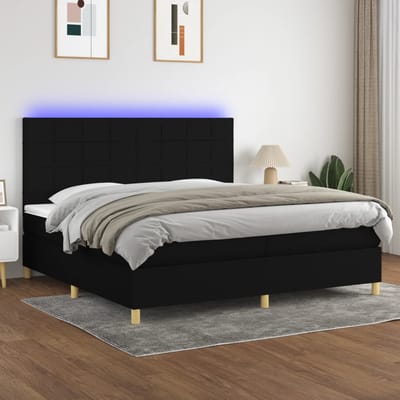 vidaXL - Boxspring - met - matras - en - LED - stof - zwart - 200x200 - cm