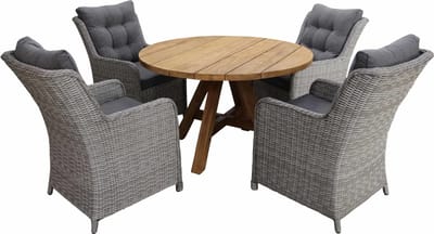 5-delige ronde tuinset | 4 Dublin tuinstoelen (MG) | ø120cm Ayra tuintafel (Teakhout)