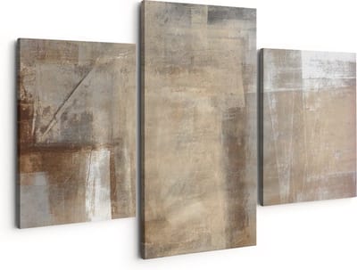 Artaza Canvas Schilderij Drieluik Abstracte Kunst Bruin met Beige - 150x120 - Groot - Foto Op Canvas - Canvas Print