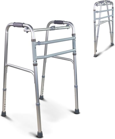 Mobiclinic Mezquita - Looprek - Inklapbaar - In Hoogte Verstelbaar - Lichtgewicht - Rollator - Aluminium - Loophulpmiddelen - Zonder wielen - Wit en grijs