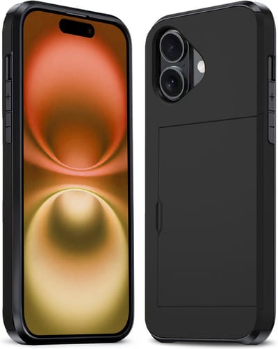 Hoesje Geschikt voor iPhone 16 Hoesje Pasjeshouder Shockproof Hard Case - Hoesje Geschikt voor iPhone 16 Hoes Met Kaarthouder - Zwart