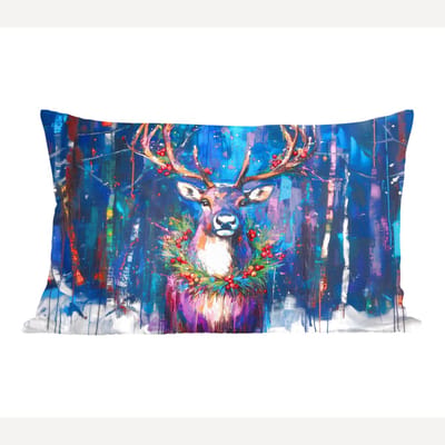 Sierkussens - Kussentjes Woonkamer - 60x40 cm - Rendier - Krans - Sprookjesachtig - Blauw