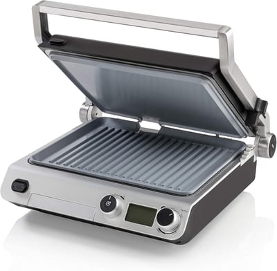 Elektrische Grill - Contact Grill Panini Maker - Snel Grillen Thuis - Uitklapbaar Tafelmodel - 2000 Watt - Roestvrij Staal