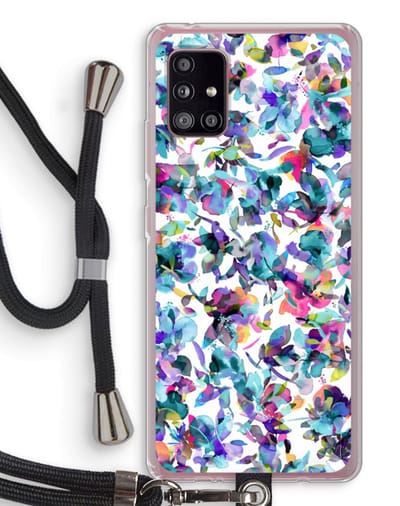 Case Company® - Hoesje met koord geschikt voor Samsung Galaxy A51 5G hoesje met Koord - Hibiscus Flowers - Telefoonhoesje met Zwart Koord - Bescherming aan alle Kanten en Over de Schermrand
